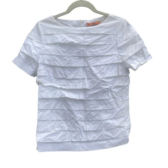 TORY BURCH WHITE RUFFLE BLOUSE - Picture 1 of 5